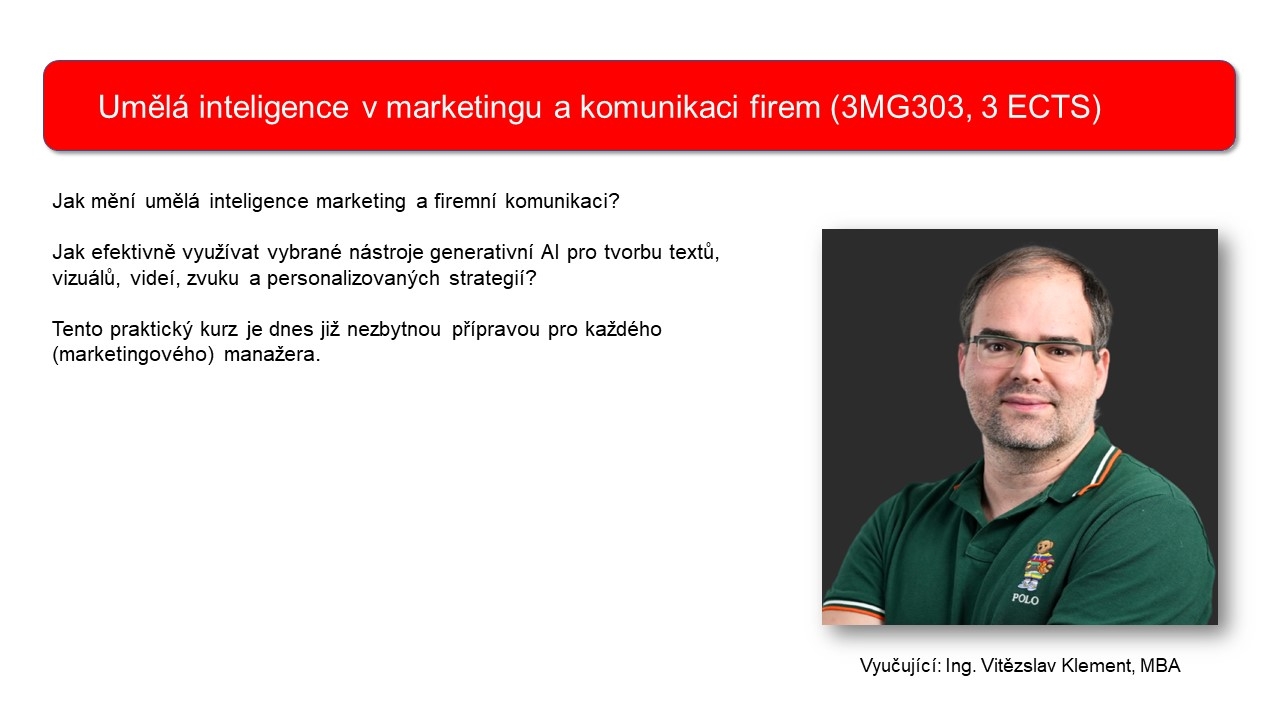 Katedra vypisuje nový kurz Umělá inteligence v marketingu a komunikaci firem